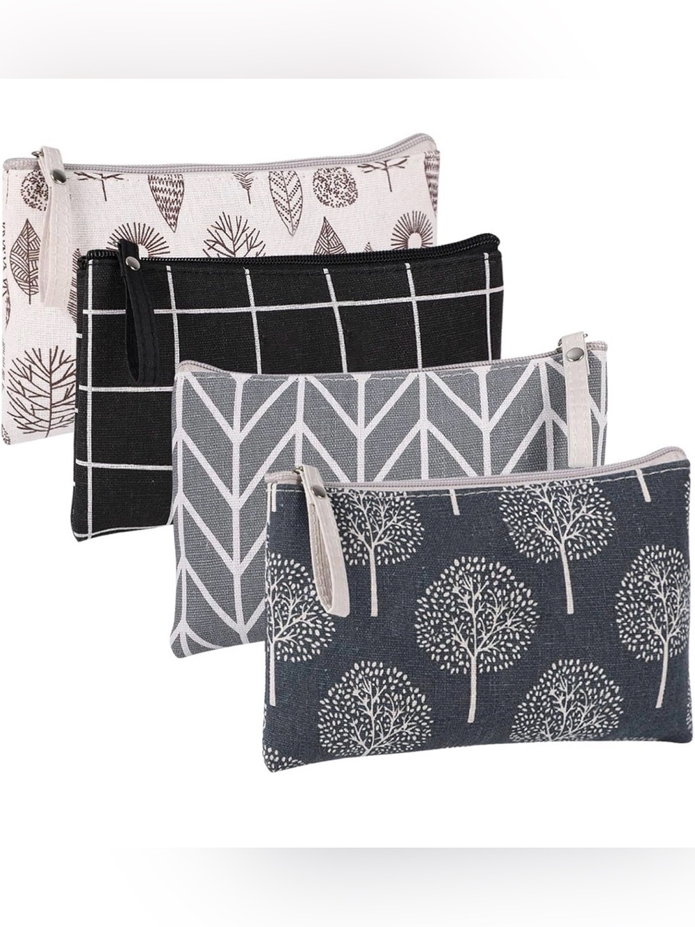 0098: Set of 4 Canvas Cosmetic Pouch Set - Gray, Black, Navy, Light Gray
